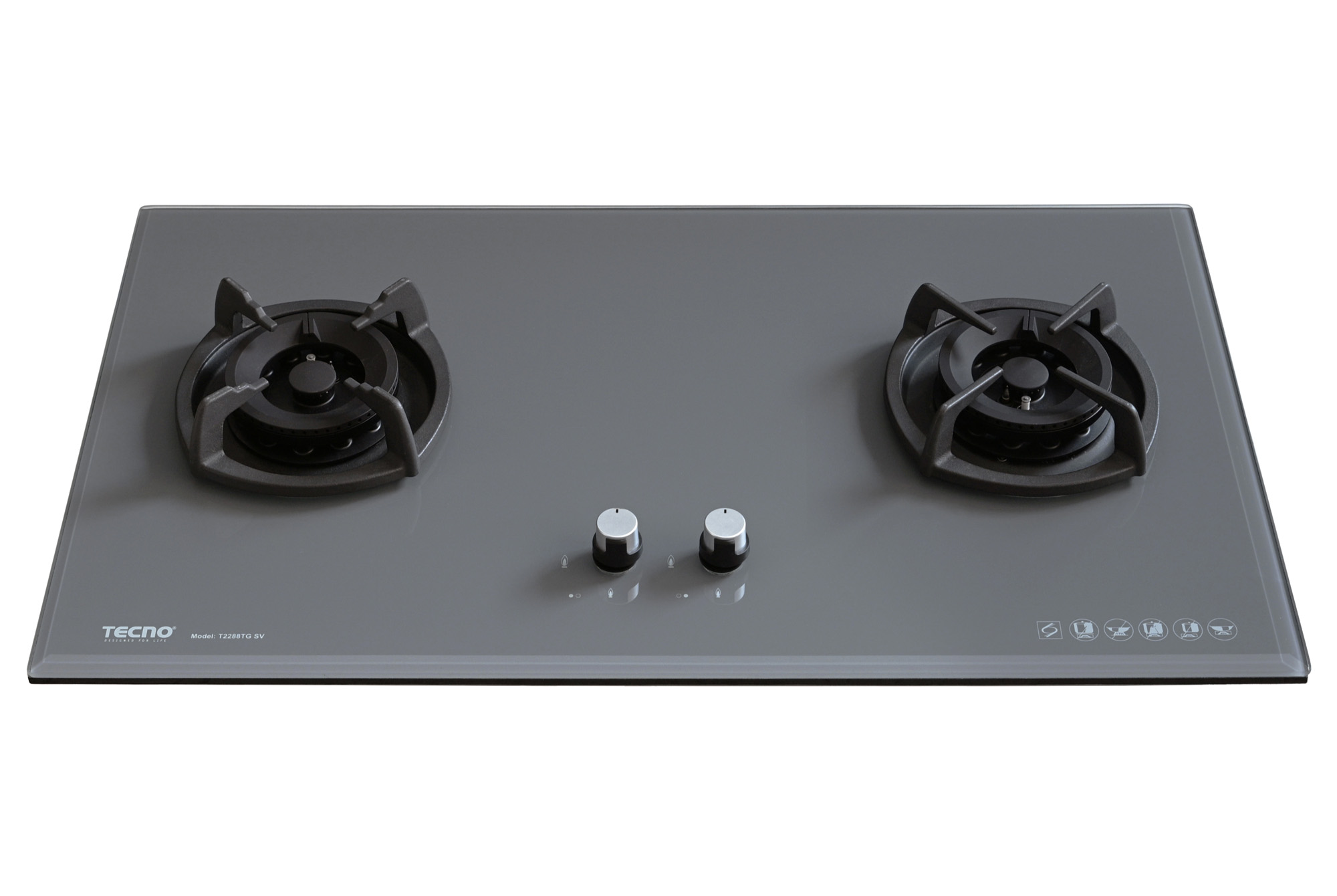 Tecno 2-Burner 88cm Glass Cooker Hob with Inferno Wok Burner Technology