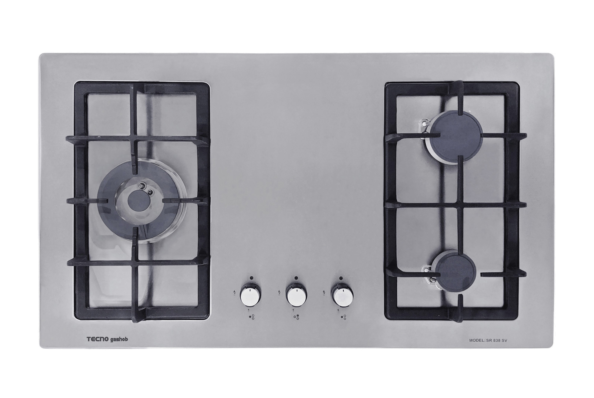 Tecno 3-Burner 86cm Stainless Steel Cooker Hob with Inferno Wok Burner