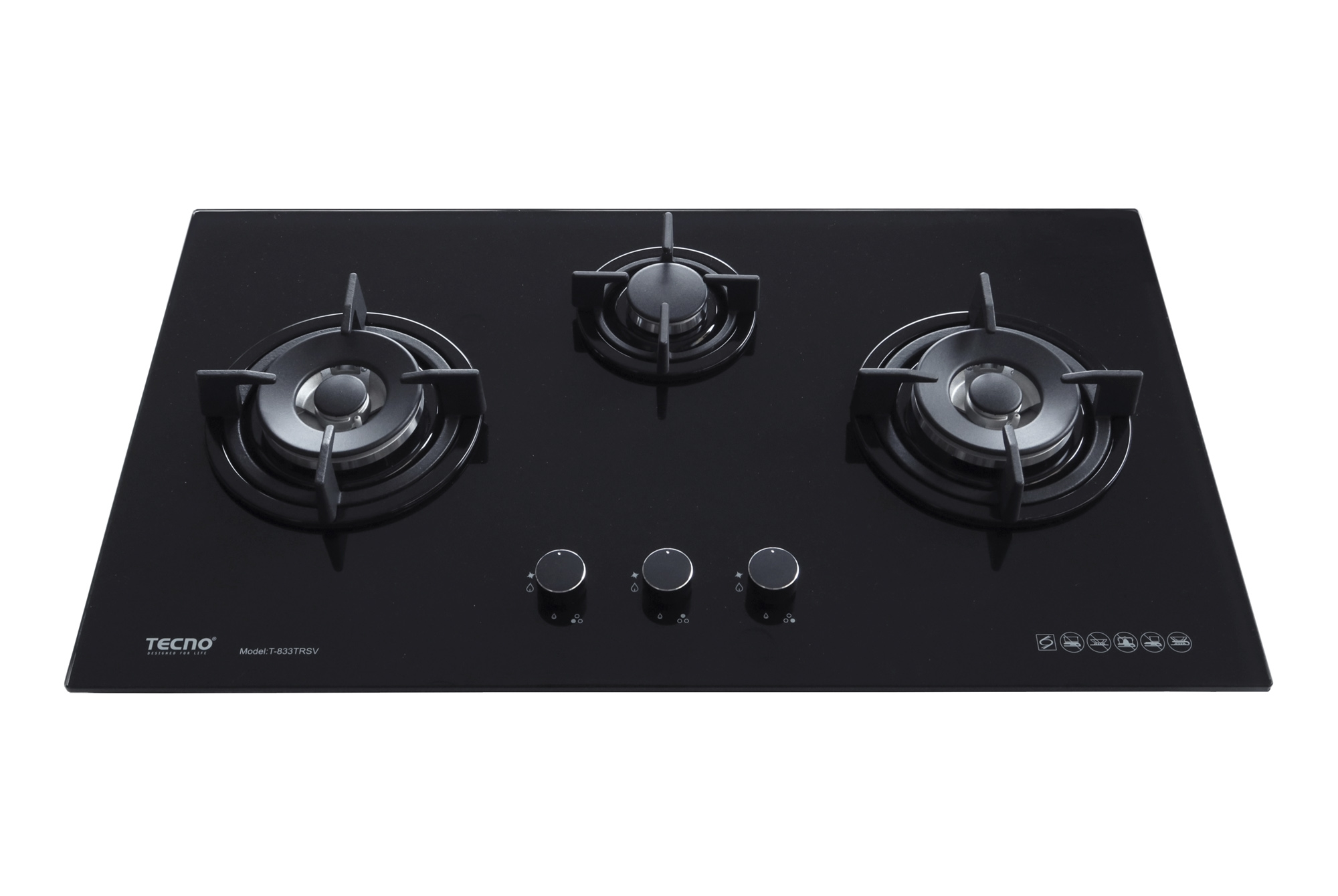 Tecno 3-Burner 86cm Tempered Glass Cooker Hob