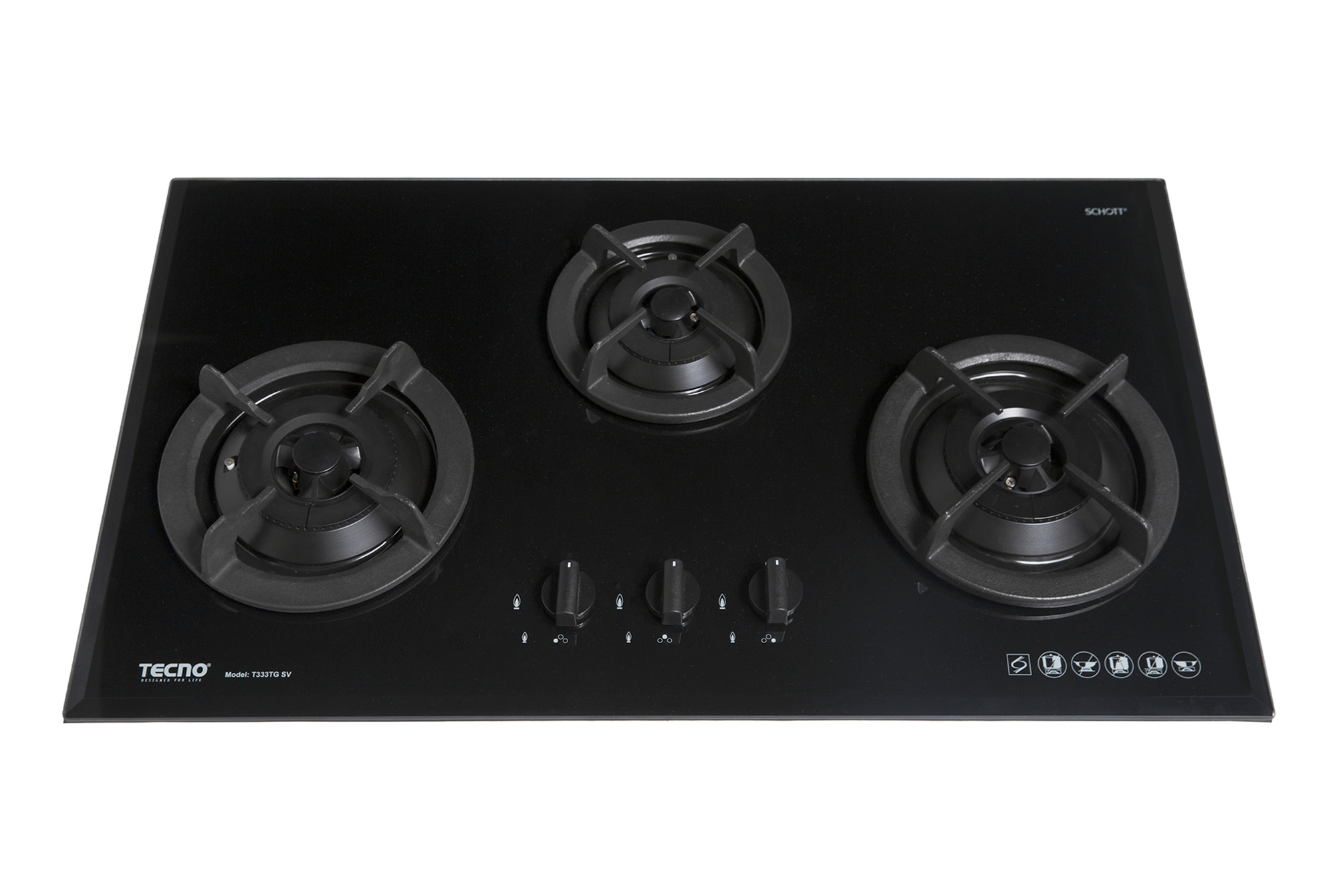 Tecno 3-Burner 86cm Tempered Glass Cooker Hob