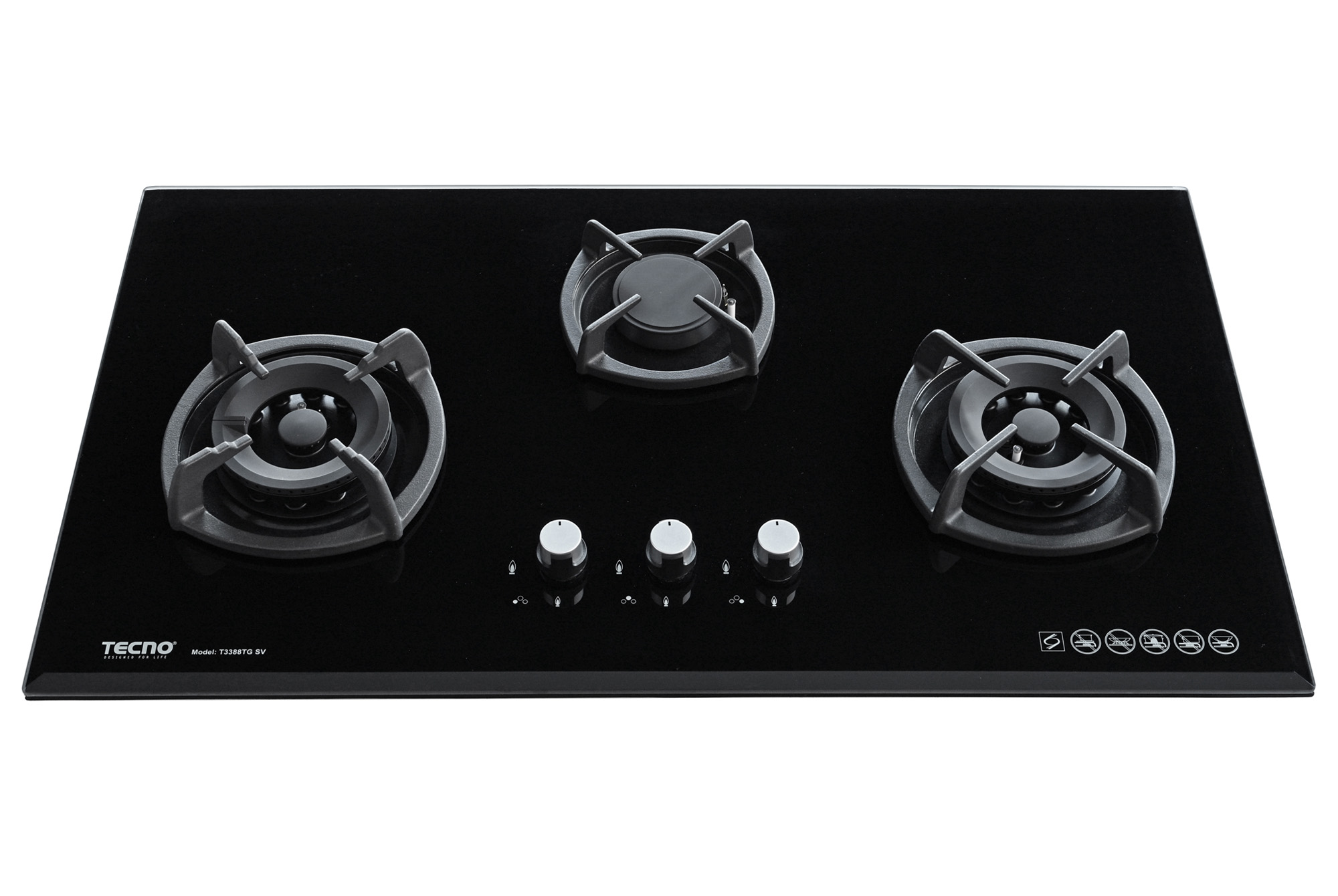 Tecno 3-Burner 88cm Glass Cooker Hob with Inferno Wok Burner Technology