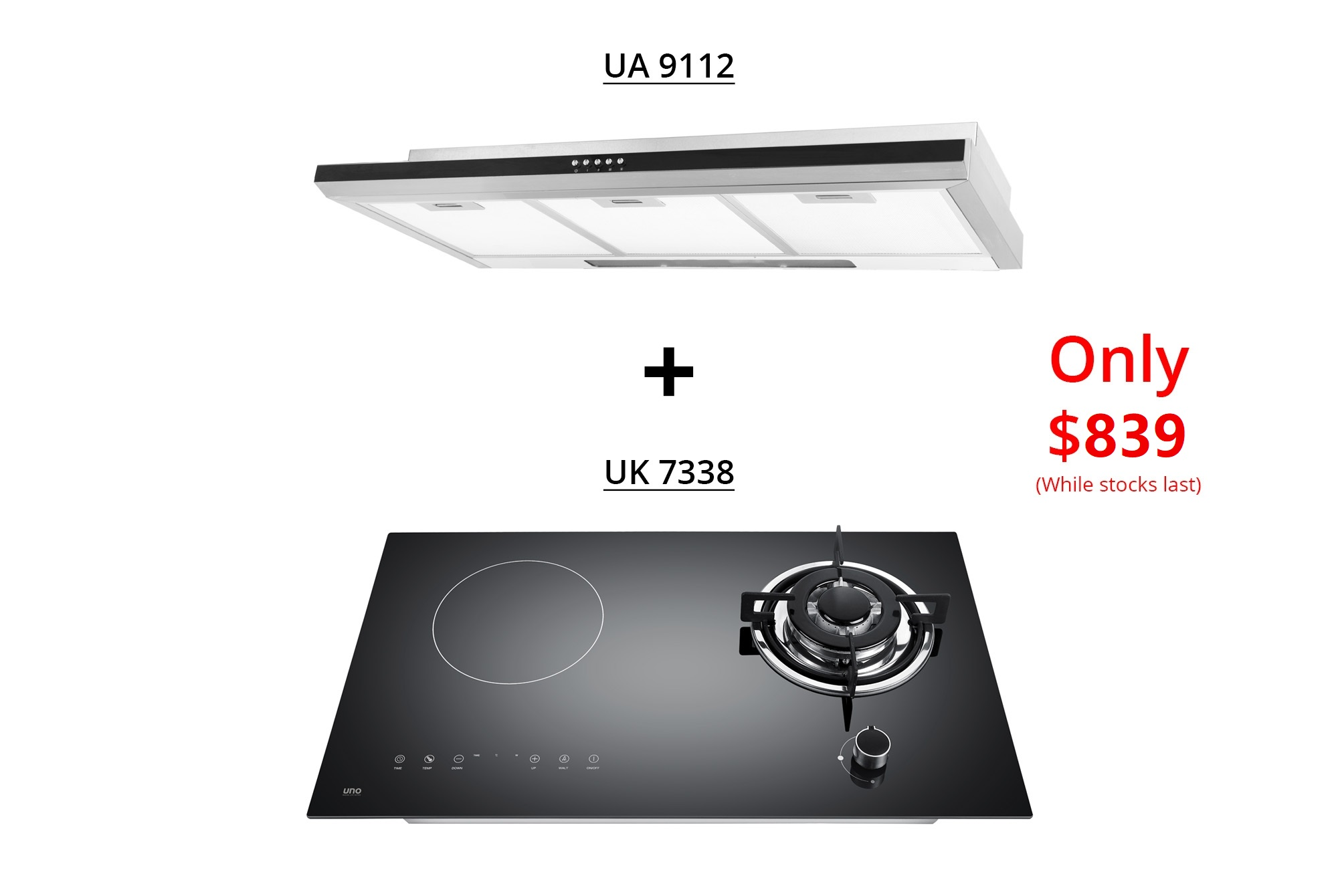 UNO UA 9112 + UK 7338 Hob Hood Package Deal