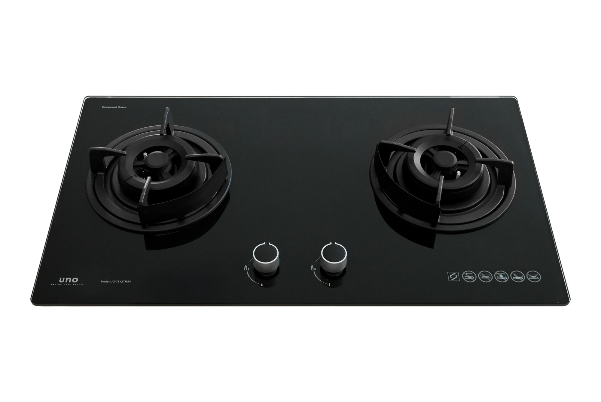 UNO 78cm 2-Burner Tempered Glass Hob