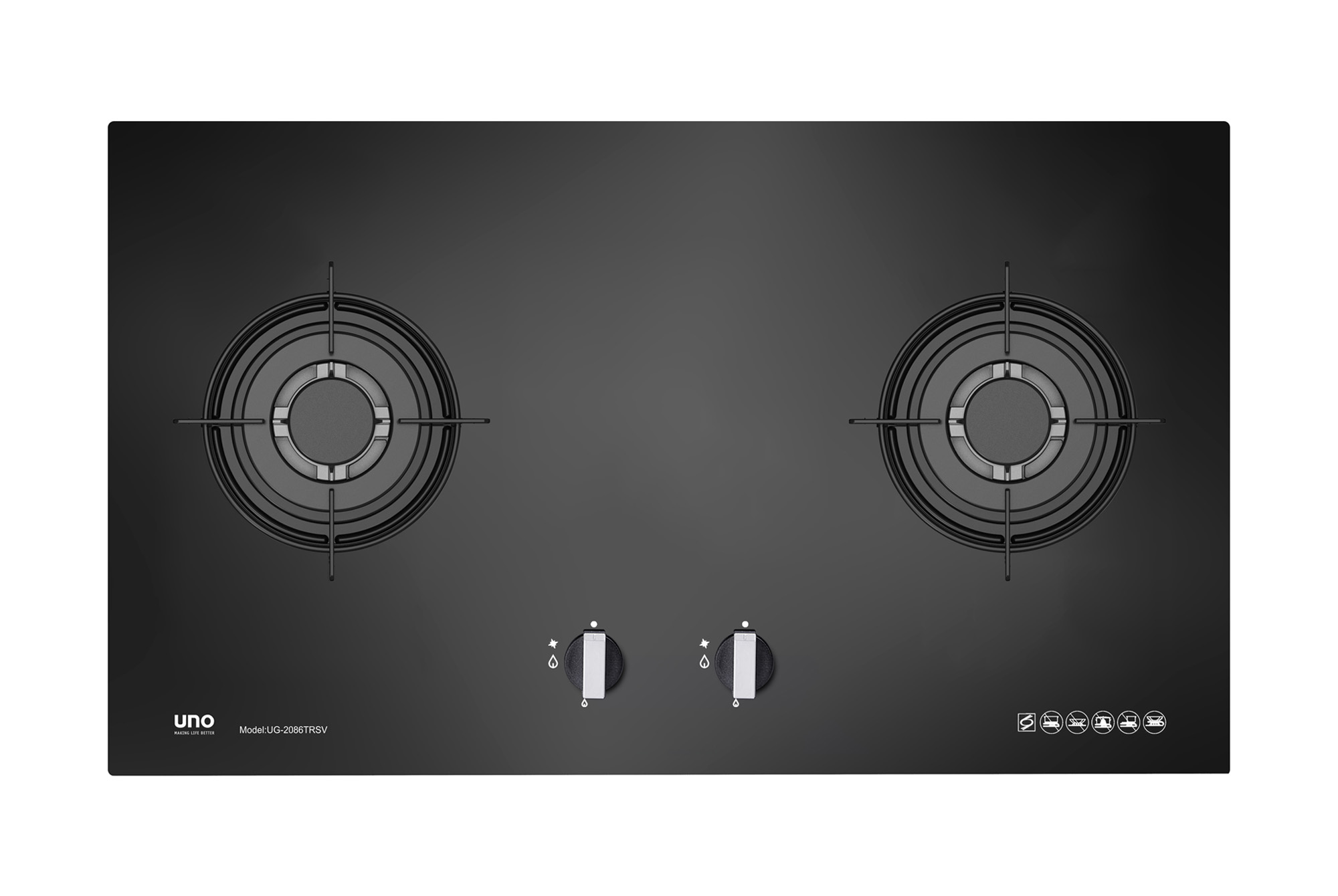 UNO 86cm 2-Burner Tempered Glass Hob