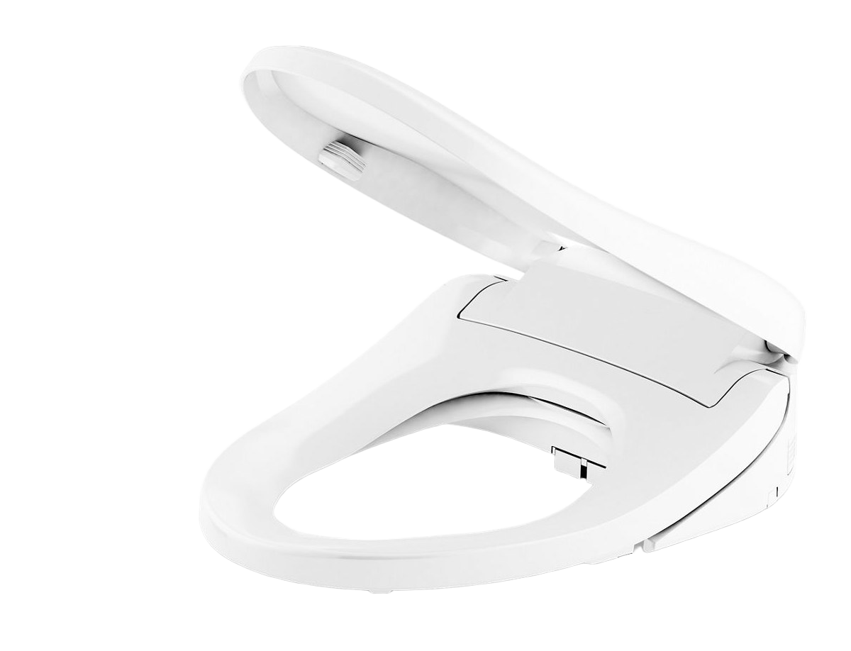 Hidden cord elongated bidet toilet seat with remote control