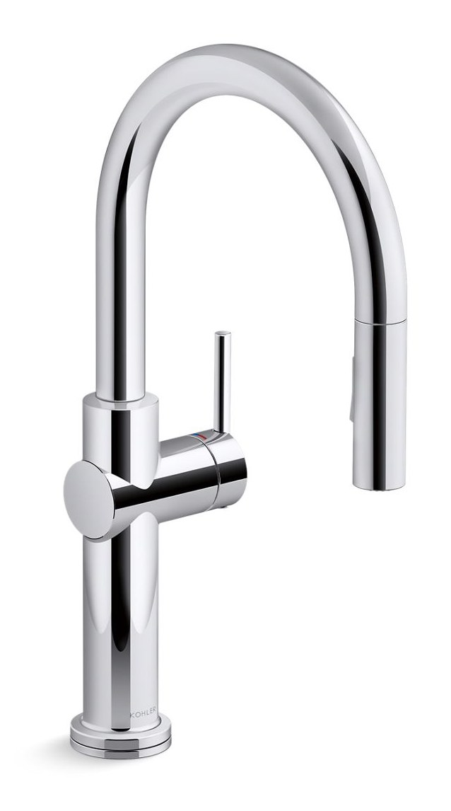 Pull-down kitchen sink faucet with two-function sprayhead