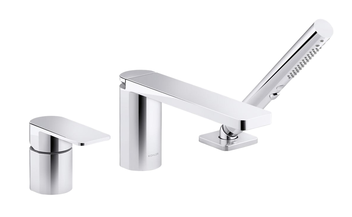Deck-mount bath faucet with handshower