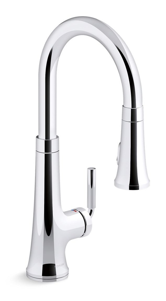 Pull-down kitchen sink faucet with two-function sprayhead