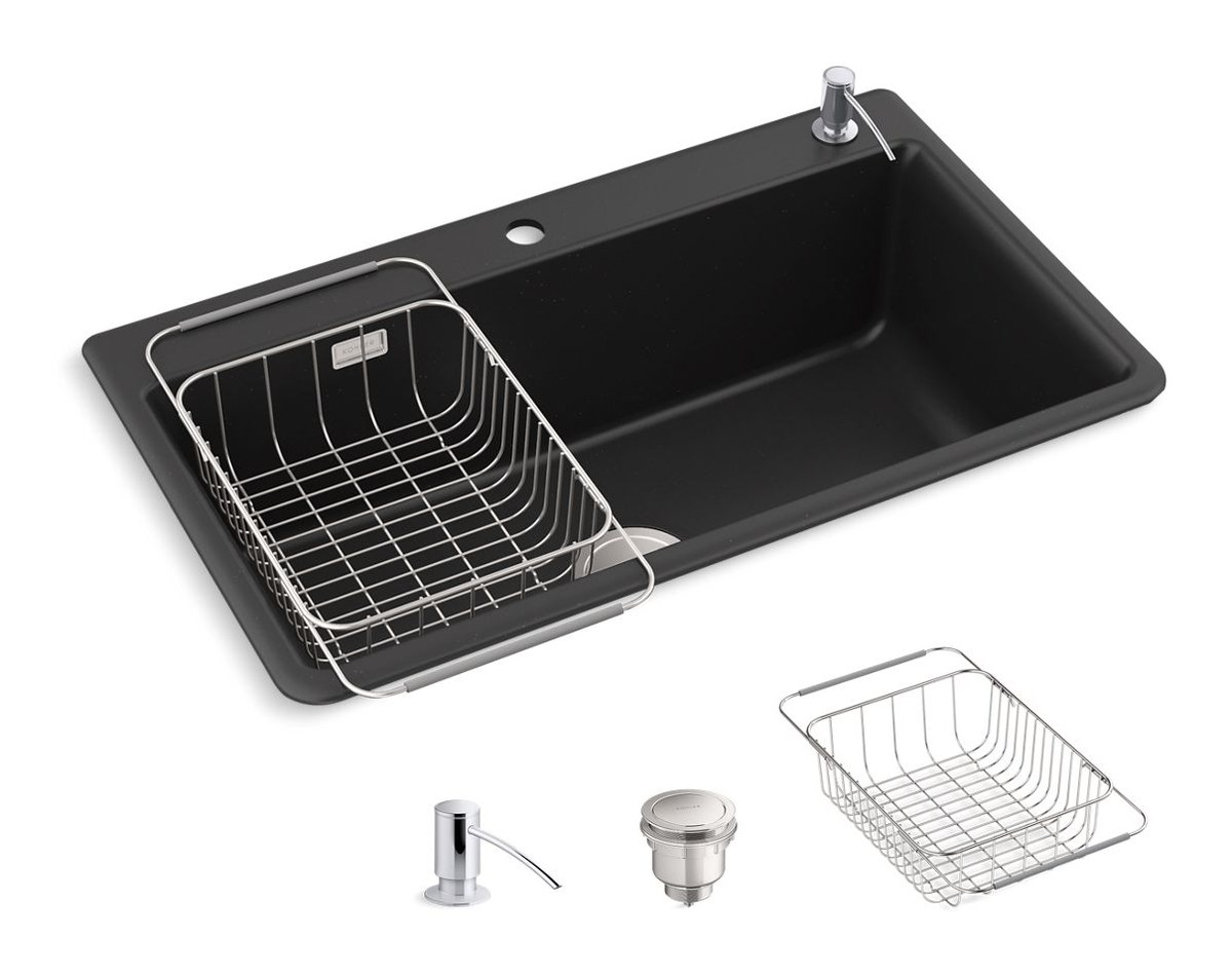 800 mm top-/undermount single-bowl kitchen sink with accessories
