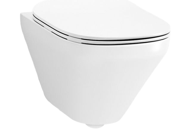 Wall-hung round-front toilet bowl with skirted trapway