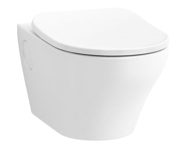 Wall-hung round-front toilet bowl with skirted trapway