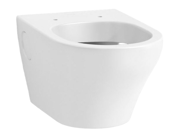 Wall-hung round-front toilet bowl with skirted trapway