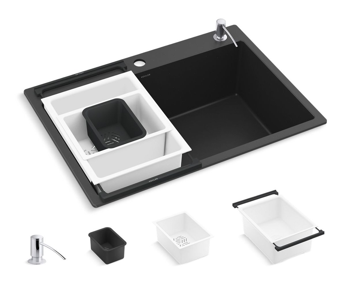 700 mm top-/undermount/tile-in single-bowl kitchen sink with accessories