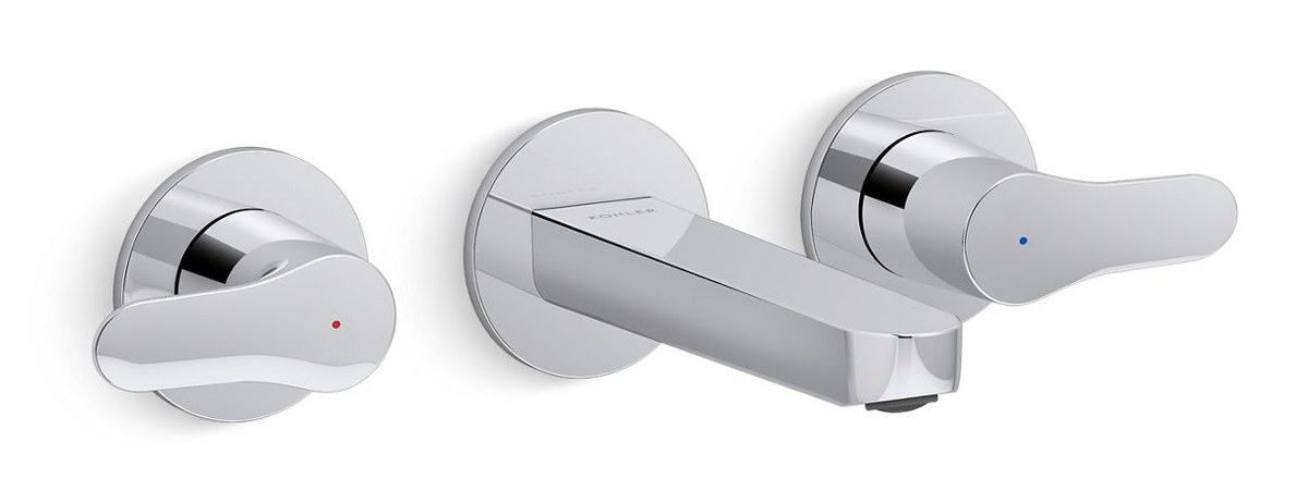 Wall-mount bathroom sink faucet trim with paddle handles, 8.3 lpm