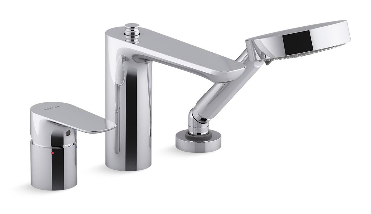 Deck-mount bath faucet with handshower