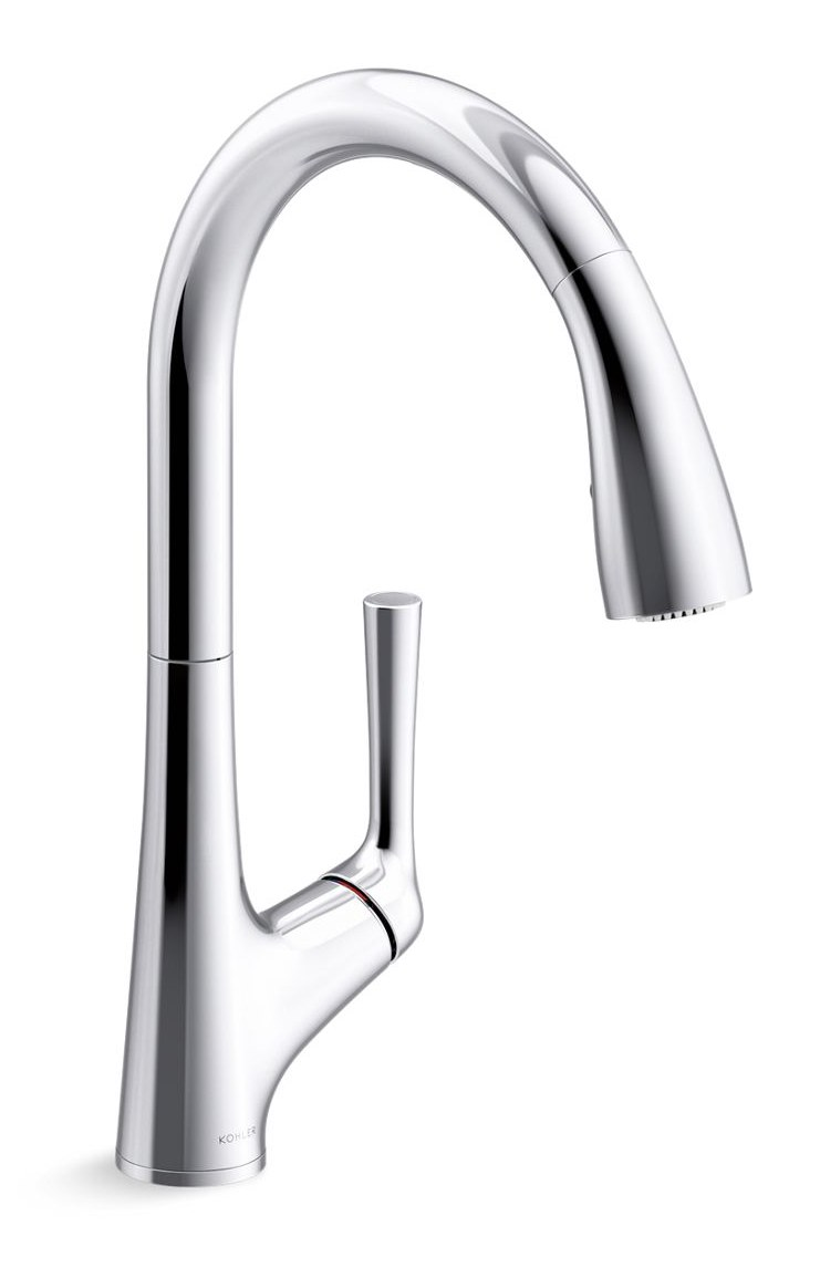 Touchless pull-down kitchen sink faucet with two-function sprayhead