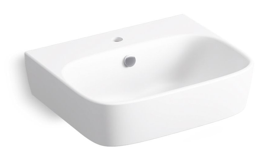 Wall-hung lavatory with single faucet hole