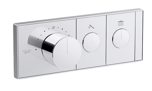 Two-outlet recessed mechanical thermostatic valve control