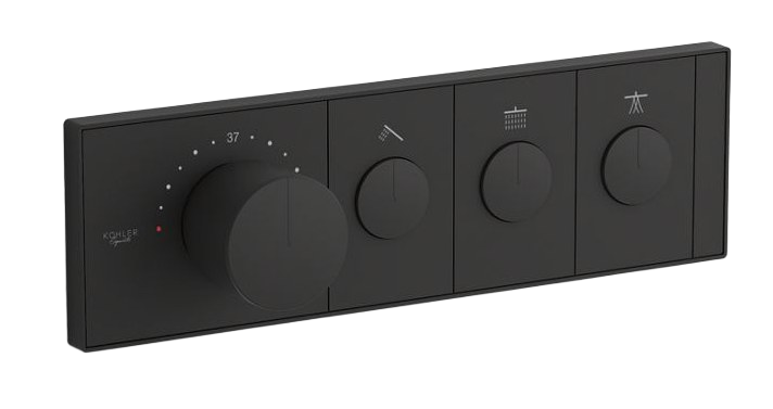 Three-outlet recessed mechanical thermostatic valve control