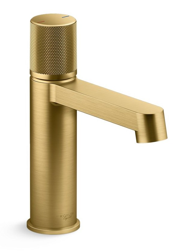 Single-handle bathroom sink faucet with Row spout and Oyl handle
