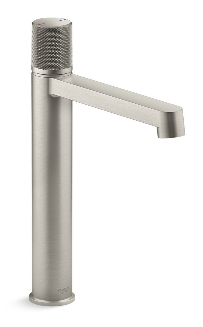 Tall single-handle bathroom sink faucet with Row spout and Oyl handle